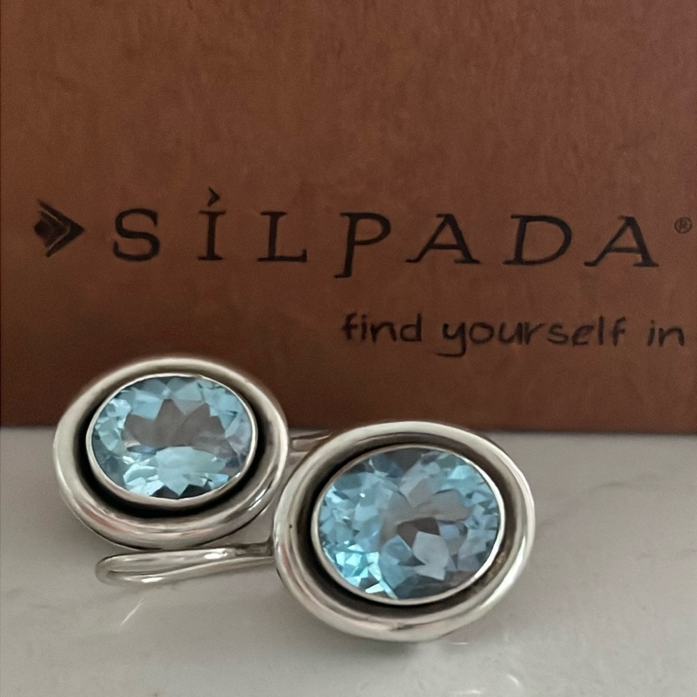 ✨RARE✨Silpada Sterling Silver Blue Topaz Interlocking French Wire Earrings W1157